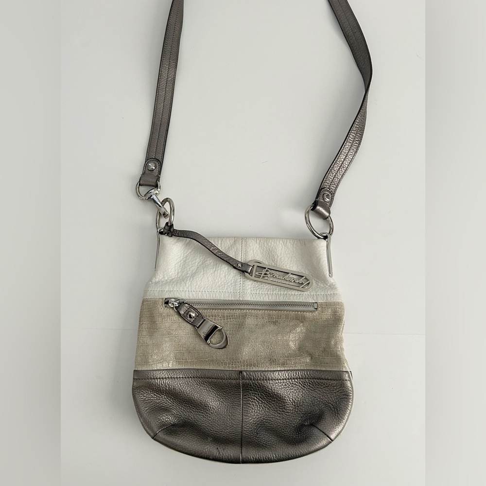 B. Makowsky Cream and Brown Leather Bag